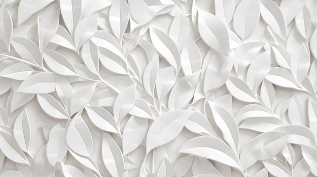  a white wall with a bunch of leaves on it's side.  generative ai