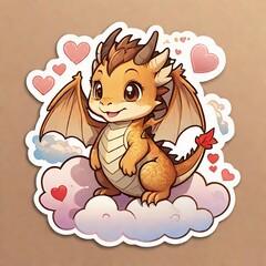 Cute dragon in the clouds and loving hearts sticker