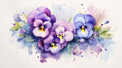 Pansy Watercolors Realistic Beauty with Ink and Pencil Accents.
