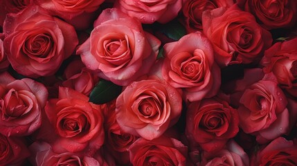  a bunch of red roses with water droplets on them,.  generative ai