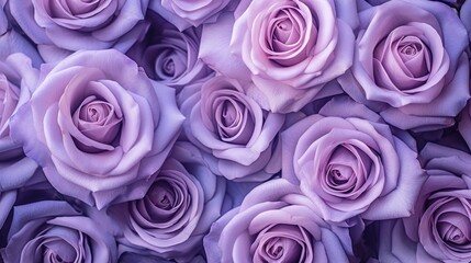  a bunch of purple roses are arranged in a close up picture.  generative ai