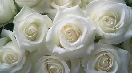  a bunch of white roses that are close up on a table.  generative ai