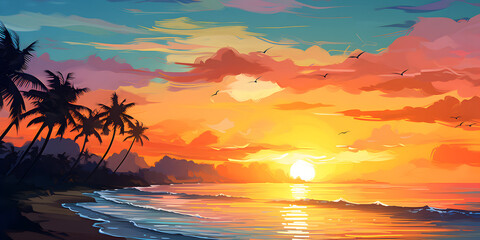 Fototapeta na wymiar Sunset in the beach background