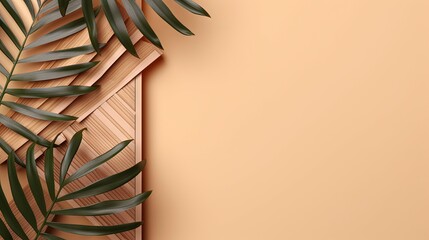  a wooden frame with a palm leaf on top of it.  generative ai