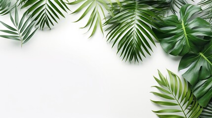  a bunch of green leaves on a white background with space for text.  generative ai