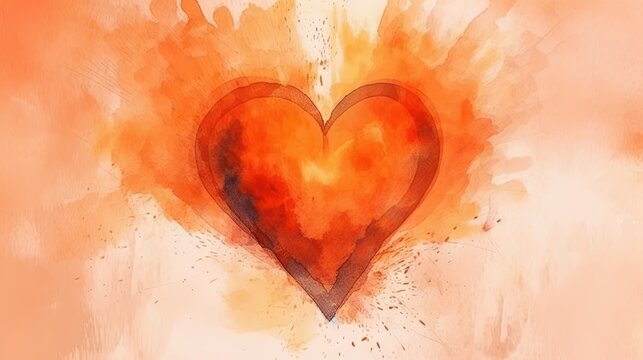  a painting of a red heart on a beige background with a splash of paint.  generative ai