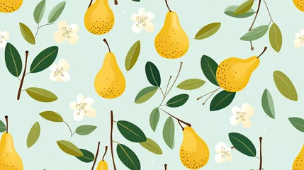 Poster seamless pattern with cute pears with leaves,a simple design for baby room decor and nursery decoration.cartoon fruits illustrations for nursery decor.   © png-jpeg-vector