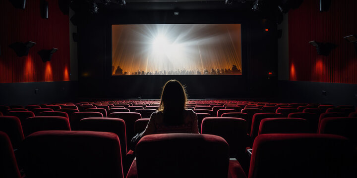 One person sitting in empty cinema