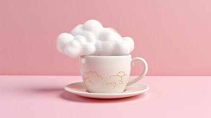 Fototapeta na wymiar a coffee cup with a cloud of cotton on top of it. generative ai