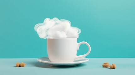  a cup of coffee with steam coming out of it on a saucer.  generative ai