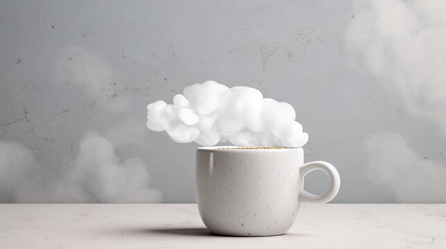  a cup of coffee with steam coming out of it on a table.  generative ai