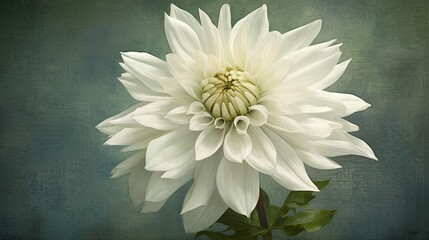  a large white flower with a green stem on a green background.  generative ai