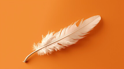  a white feather on an orange background with space for text.  generative ai