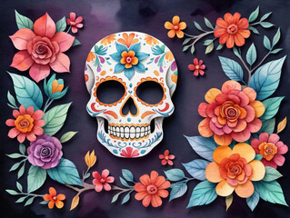 A Skull Surrounded By Flowers