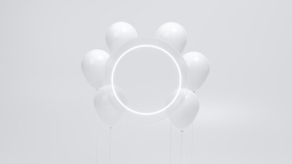 Product display, background and white balloon with abstract minimal scene for product and brand presentation, Abstract podium composition, White background copy space, 3d render, 3d illustration