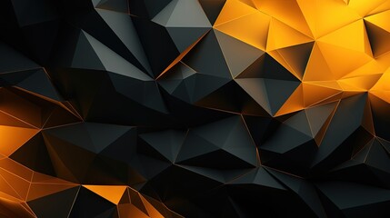  an abstract black and yellow background with low poly shapes and lighting.  generative ai