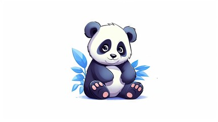  a panda bear sitting on the ground with leaves around it.  generative ai
