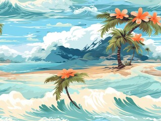 Fototapeta na wymiar Summer Hawaii Sea seamless pattern template
