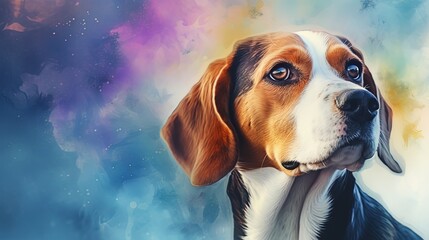  a painting of a beagle dog with a colorful background.  generative ai