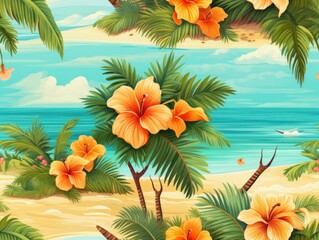 Fototapeta na wymiar Summer Hawaii Sea seamless pattern template
