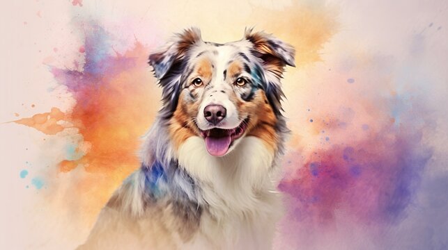  a collie dog with a colorful background and a watercolor effect.  generative ai