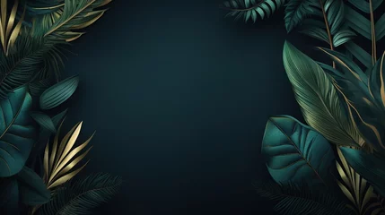 Foto op Plexiglas  a dark green and gold background with tropical leaves and plants.  generative ai © Shanti