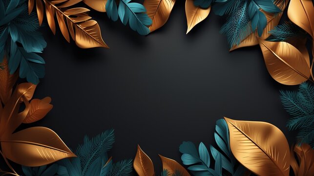  A Black Background With Gold Leaves And A Black Background With Gold Leaves.  Generative Ai