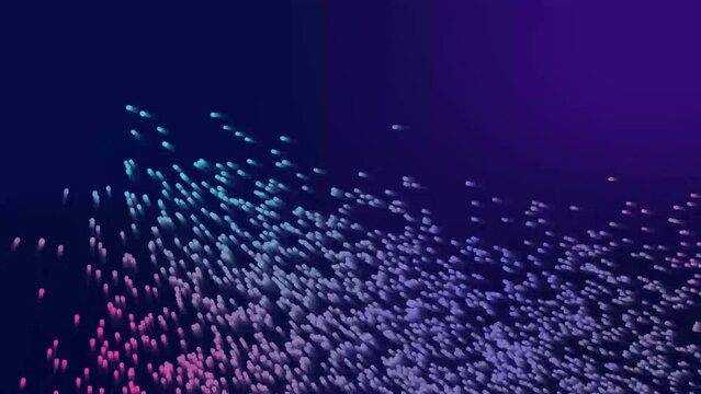 bright wave particles in the dark blue background looped