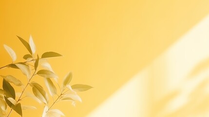  a yellow background with a plant in the foreground and a yellow wall in the background.  generative ai