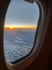 słońce lot samolotem krajobraz z lotu ptaka chmury - obrazy, fototapety, plakaty