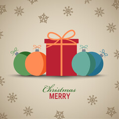 Christmas card with gift on snowy background
