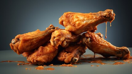  a pile of chicken wings with a bite taken out of it.  generative ai