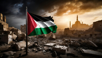Palestinian flag in Gaza City - obrazy, fototapety, plakaty