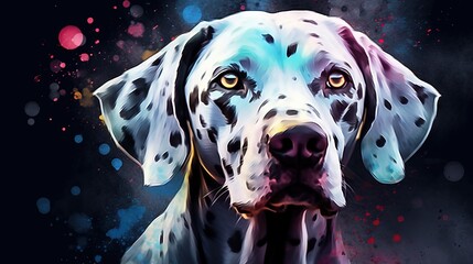  a painting of a dalmatian dog on a black background.  generative ai