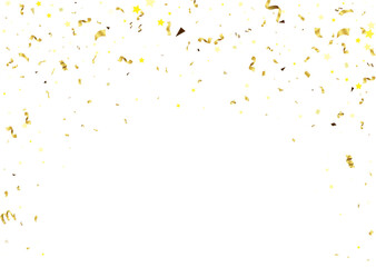 Golden Confetti Falling On White Background. Vector Illustration