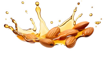 Almonds and almond oil on transparent background