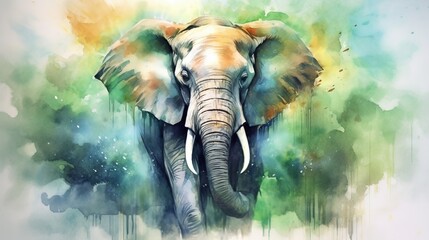  a painting of an elephant with paint splatters on it.  generative ai