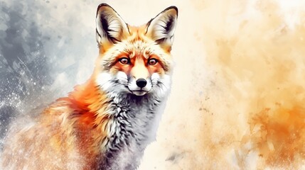  a painting of a red fox with orange eyes and a black nose.  generative ai