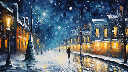 starry night at Christmas with snow background