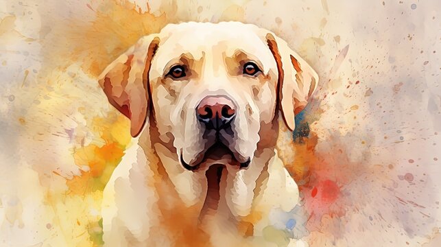  a painting of a dog with a watercolor effect of it's face.  generative ai