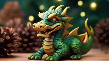 Obraz premium Green dragon. Chinese new year of dragon 2024