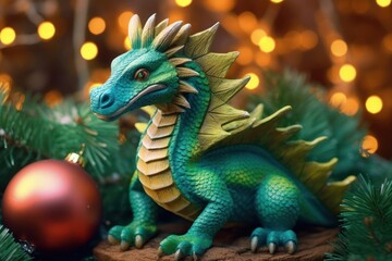Obraz premium Green dragon. Chinese new year of dragon 2024