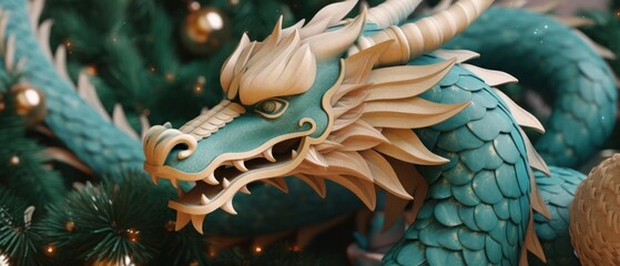 Green dragon. Chinese new year of dragon 2024 - obrazy, fototapety, plakaty
