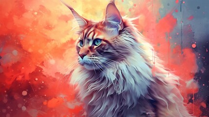  a painting of a cat with blue eyes and long hair.  generative ai