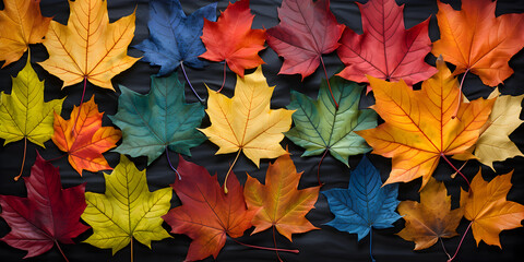 Naklejka na ściany i meble banner of colorful maple leaves, graphic design