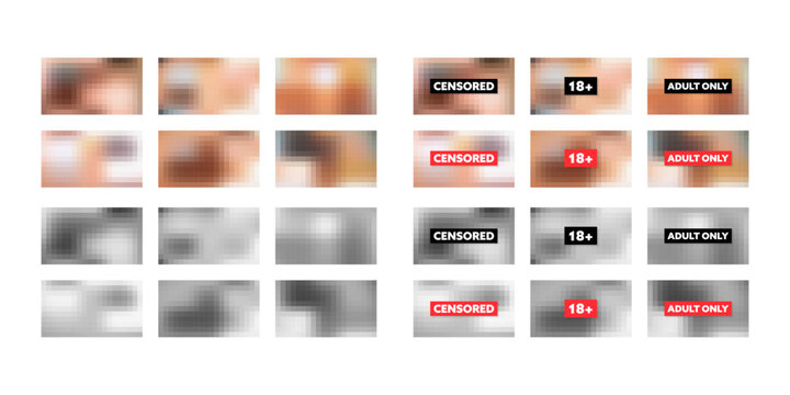 Censored pixel bar. Set of blurred censorship background. Nudity or adult content. Vector stock illustration