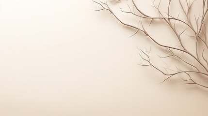  a branch with no leaves on it against a beige background.  generative ai