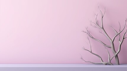  a bare tree in front of a pink wall with a clock.  generative ai
