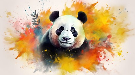  a painting of a panda bear with colorful paint splatters.  generative ai