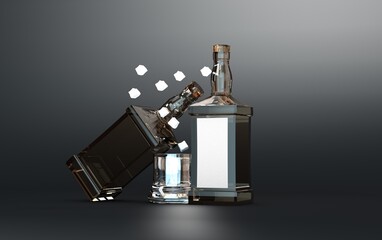 bottles of alcohols with Glass and Ice  | Free Downloads